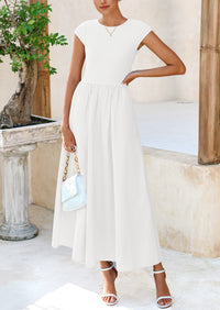 PRETTYGARDEN Women's Casual Long Dresses Cap Sleeve Patchwork A Line Flowy Modest Elegant Homecoming Maxi Dress