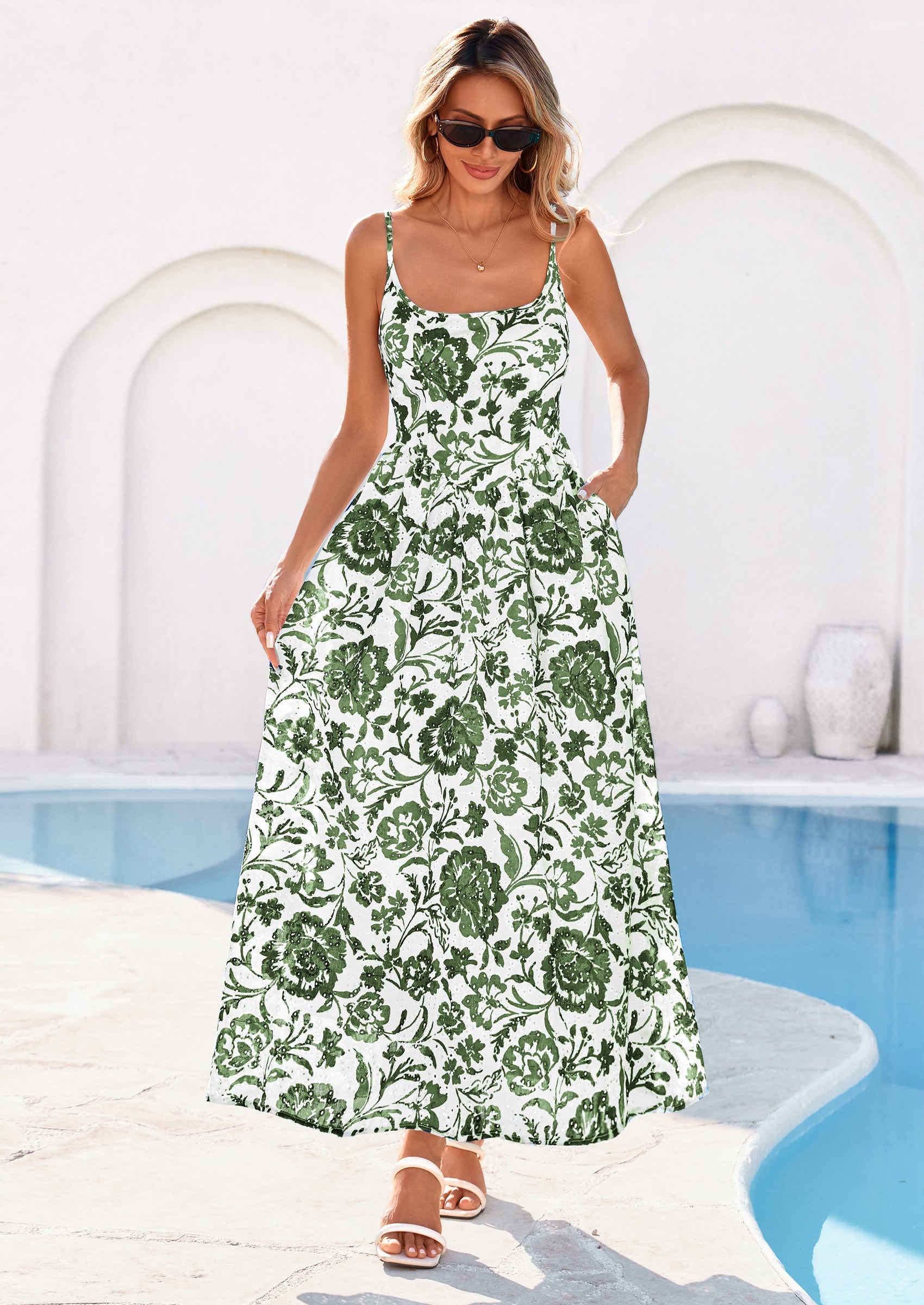 PRETTYGARDEN Womens Spring Boho Maxi Dress Eyelet Floral Long Flowy Sundresses Summer Beach Vacation Clothes PRETTYGARDEN