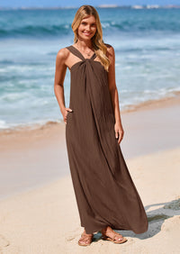 PRETTYGARDEN Womens Casual Long Summer Dresses Sleeveless Strappy Loose Flowy Beach Vacation Maxi Dress with Pockets