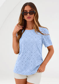 PRETTYGARDEN Women's Puff Short Sleeve Eyelet Shirts Summer Lace Blouses Dressy Casual Work Tops Spring Teacher Clothes PRETTYGARDEN