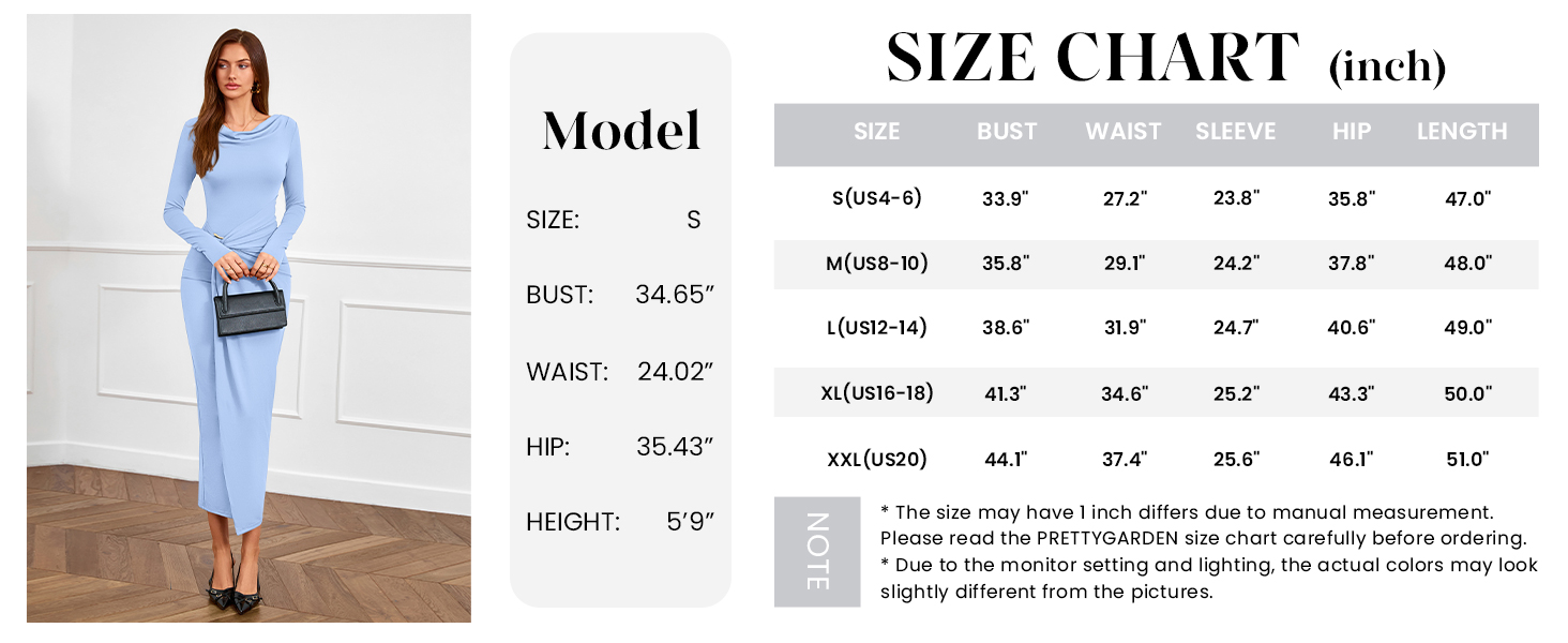 PRETTYGARDEN Women's Fall Wedding Guest Cocktail Midi Dresses Elegant Long Sleeve Bodycon Ruched Dress Fashion Clothing