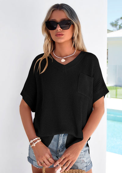 PRETTYGARDEN Women's Spring Short Sleeve Sweaters Lightweight V Neck Casual Going Out Summer T PRETTYGARDEN