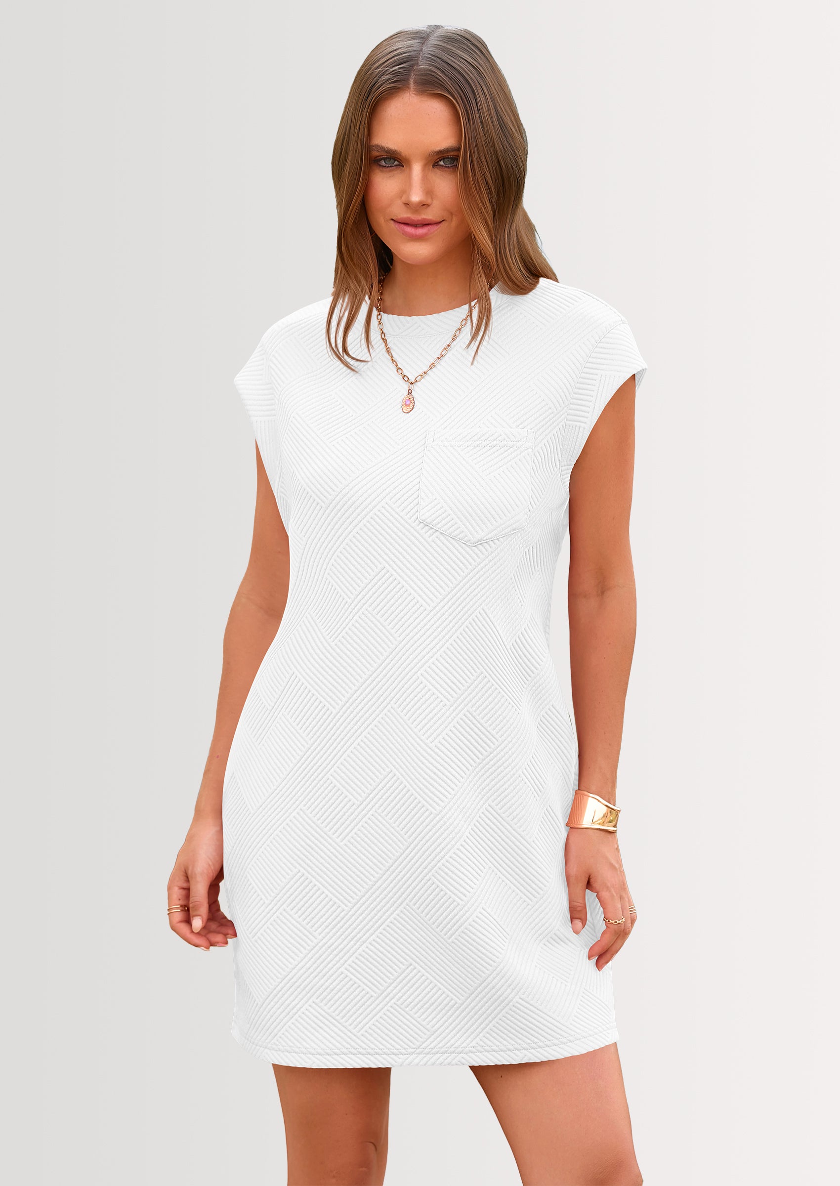 PRETTYGARDEN Women's Summer Short T Shirt Dress Cap Sleeve Crew Neck Casual Loose Basic Mini Dresses