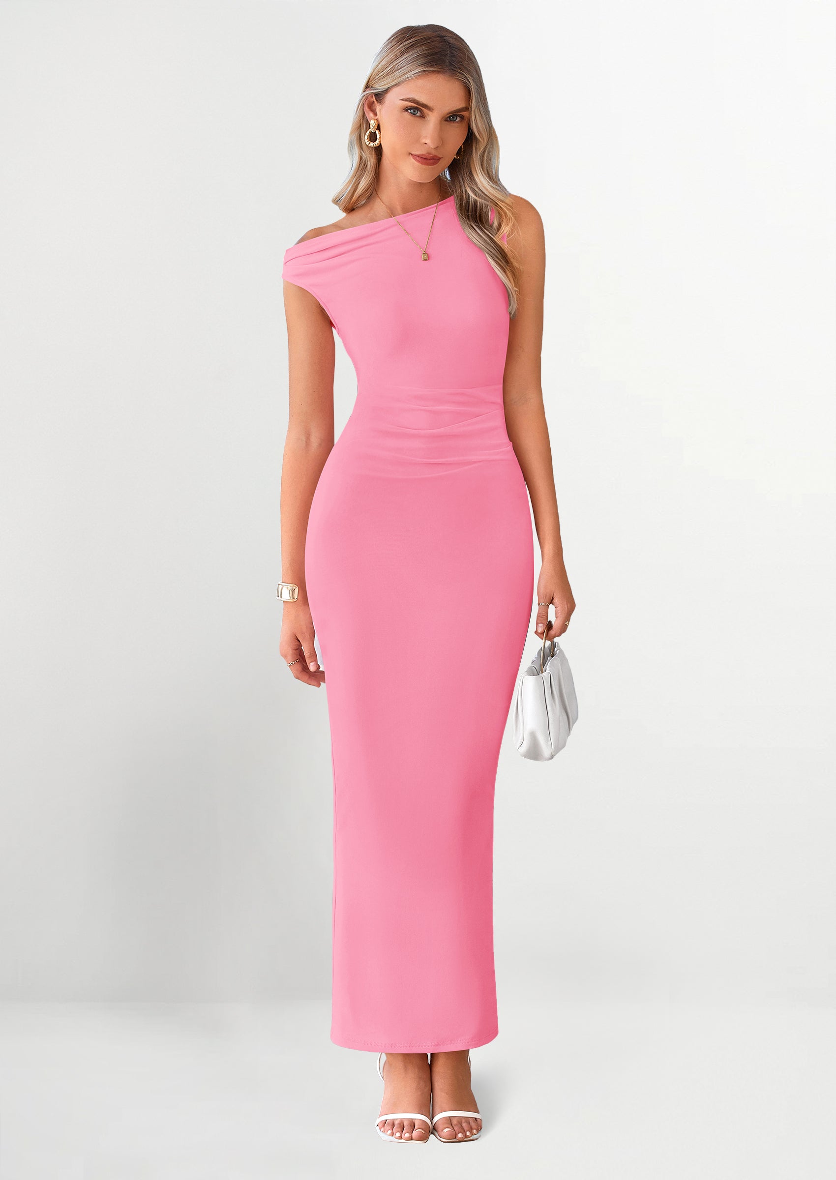 PRETTYGARDEN One Shoulder Bodycon Mesh Wedding Guest Cocktail Maxi Dresses