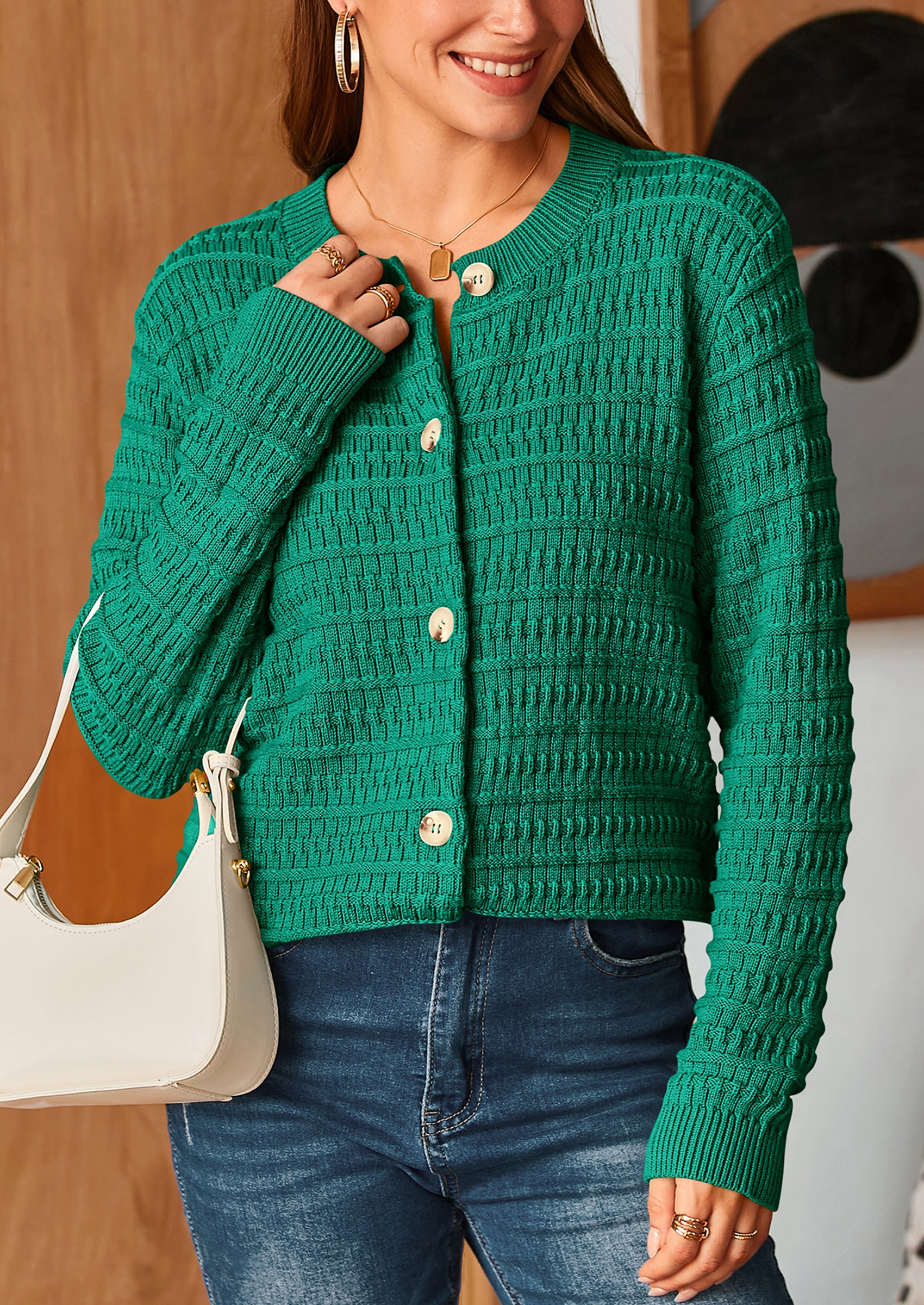 PRETTYGARDEN Women's Knit Cardigan Sweaters Casual Long Sleeve Open Front Button Down Trendy Jackets Outerwear