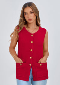 PRETTYGARDEN Women's Knit Sweater Vest Summer Sleeveless Button Down Tank Tops Trendy Business Casual Outfits PRETTYGARDEN