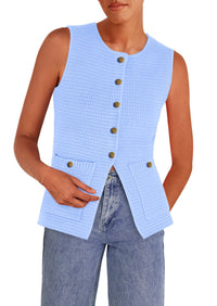 Women's Sweater Vests 2025 Spring Summer Trendy Sleeveless Tank Tops Knit Button Down Cardigan Waistcoat