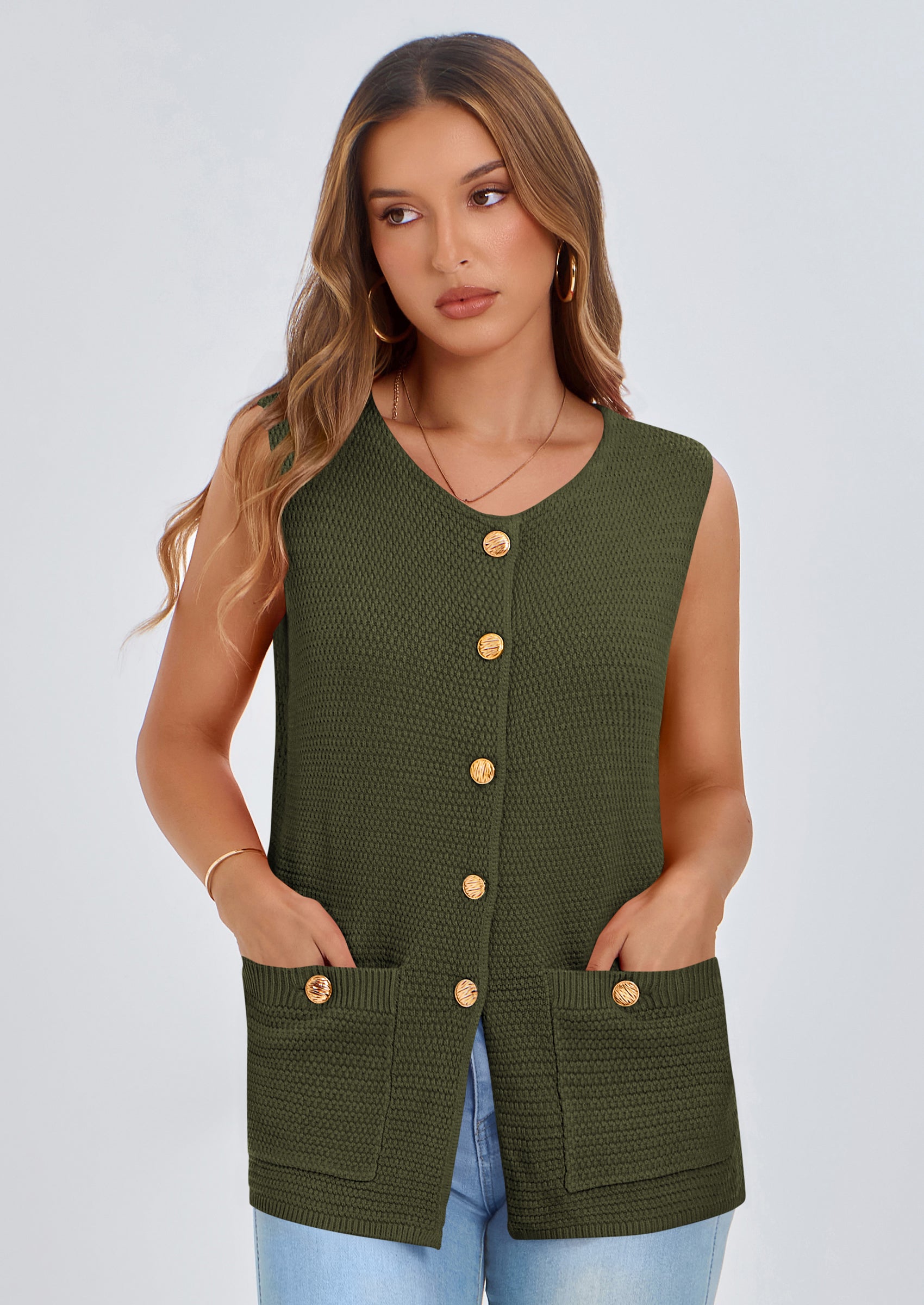 PRETTYGARDEN Women's Knit Sweater Vest Summer Sleeveless Button Down Tank Tops Trendy Business Casual Outfits PRETTYGARDEN