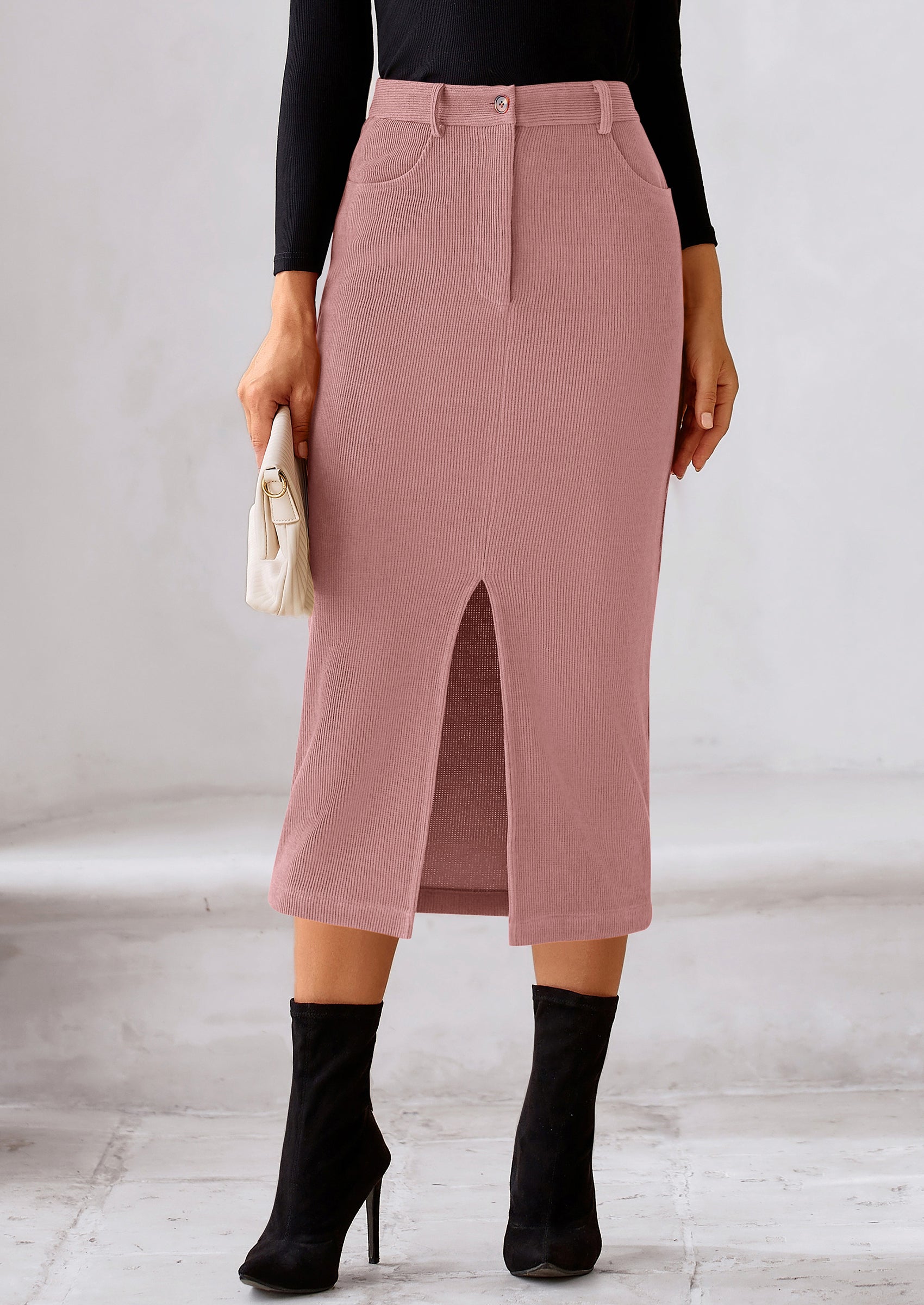 PRETTYGARDEN Corduroy Skirt Women Fall Fashion High Waisted Pencil Midi Skirts Business Casual Work Office Winter Outfit
