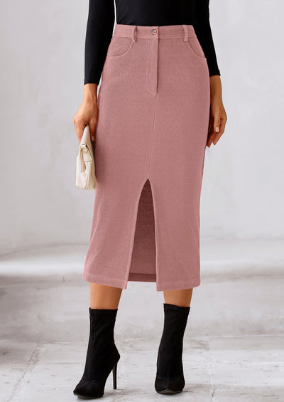 PRETTYGARDEN Corduroy Skirt Women Fall Fashion High Waisted Pencil Midi Skirts Business Casual Work Office Winter Outfit