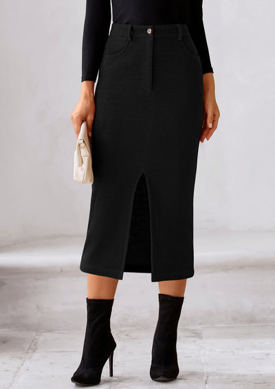 PRETTYGARDEN Corduroy Skirt Women Fall Fashion High Waisted Pencil Midi Skirts Business Casual Work Office Winter Outfit