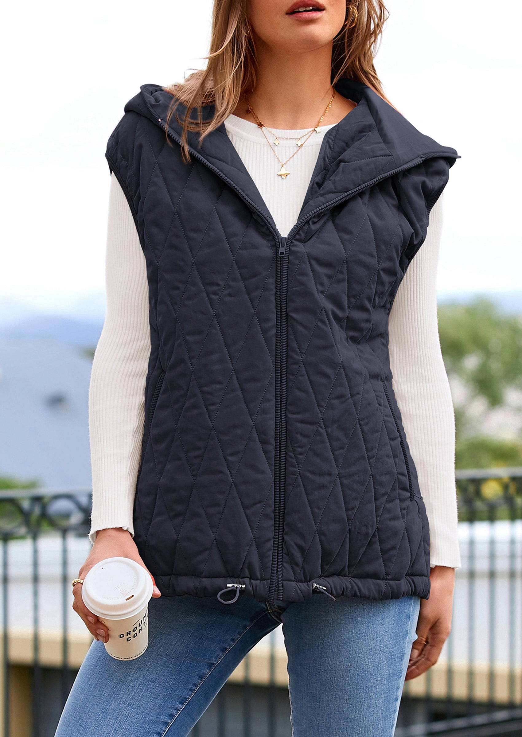 PRETTYGARDEN Women's Fall Spring Vest Casual Sleeveless Hooded Zip Up Jacket Trendy Winter Coat Outerwear PRETTYGARDEN