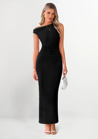 PRETTYGARDEN One Shoulder Bodycon Mesh Wedding Guest Cocktail Maxi Dresses