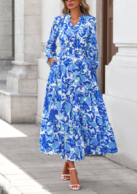 PRETTYGARDEN Women's Floral Maxi Dress Spring Long Sleeve V Neck Casual A Line Long Flowy Boho Party Dresses