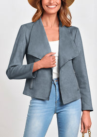 PRETTYGARDEN Women's Faux Suede Jackets Fashion Fall Clothes Long Sleeve Open Front Cropped Coat Outwear