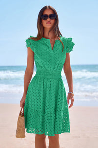 PRETTYGARDEN Women's Summer Sundresses Eyelet Cap Sleeve V Neck Short Boho Wedding Guest Dress Beach Vacation Clothes PRETTYGARDEN