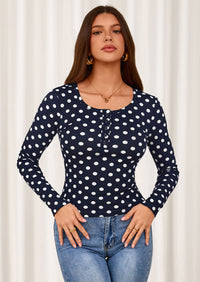 PRETTYGARDEN Women's Fall Long Sleeve Henley T Shirts Button Ribbed Knit Slim Fit Basic Tops Blouse Casual Outfits