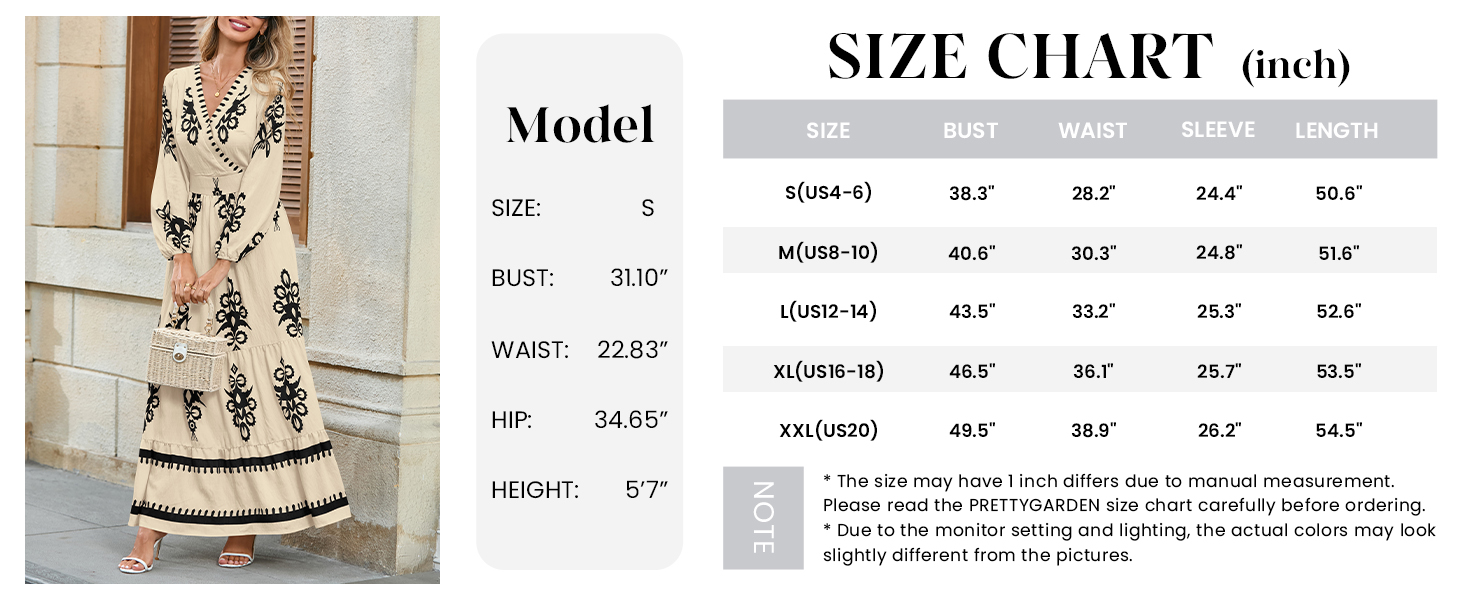 PRETTYGARDEN Women's Fall Wedding Guest Dresses Boho Floral Long Sleeve V Neck Flowy Elegant Maxi Dress Beach Clothes