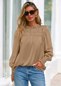 PRETTYGARDEN Blouses for Women Dressy Casual Fall Outfits Frill Neck Long Sleeve Shirts Satin Work Business Casual Tops