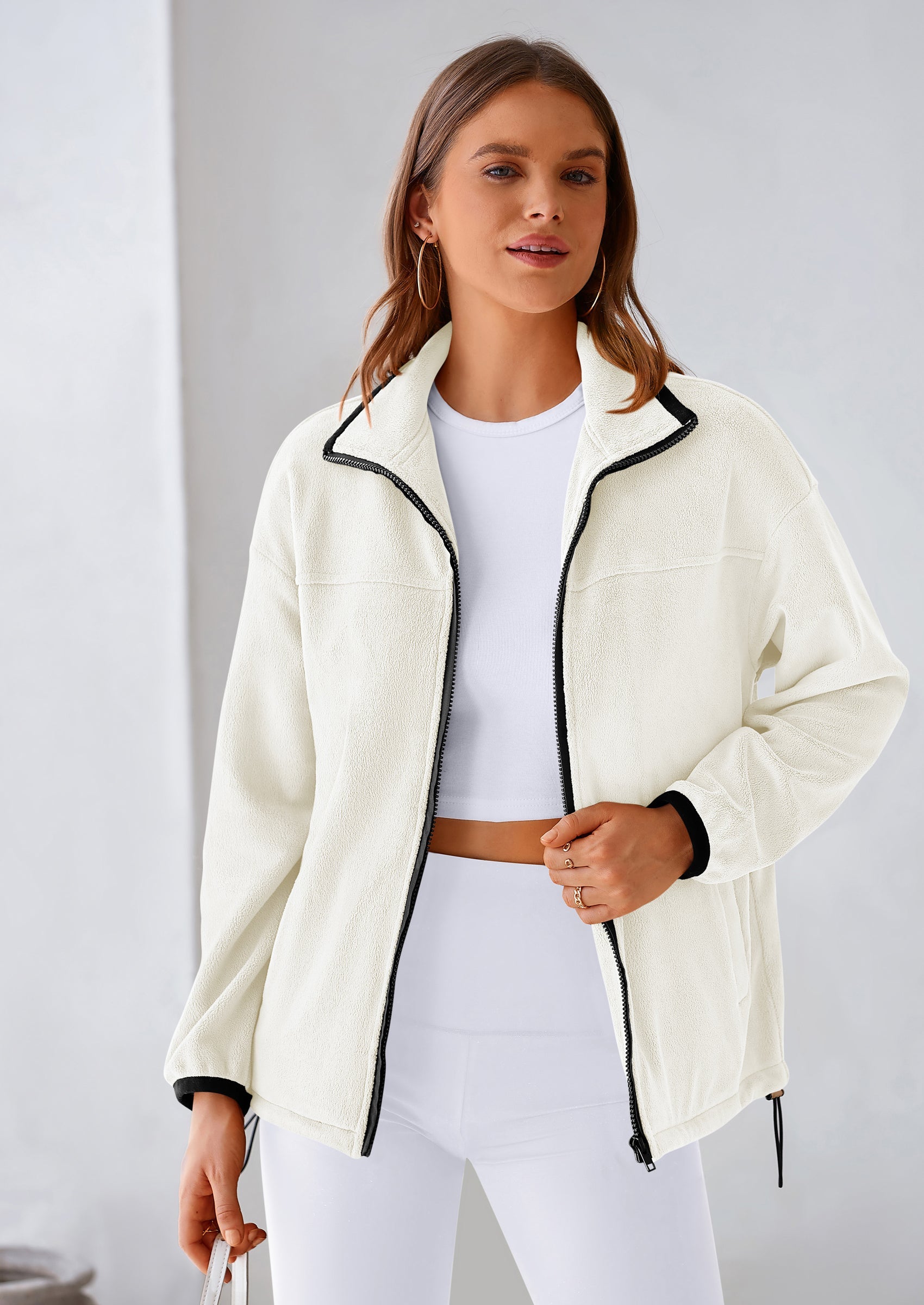 BTFBM Women's Fleece Jackets Fall Winter Clothes 2025 Stand Collar Outwear Jacket Zip Up Casual Fuzzy Coats Pockets PRETTYGARDEN