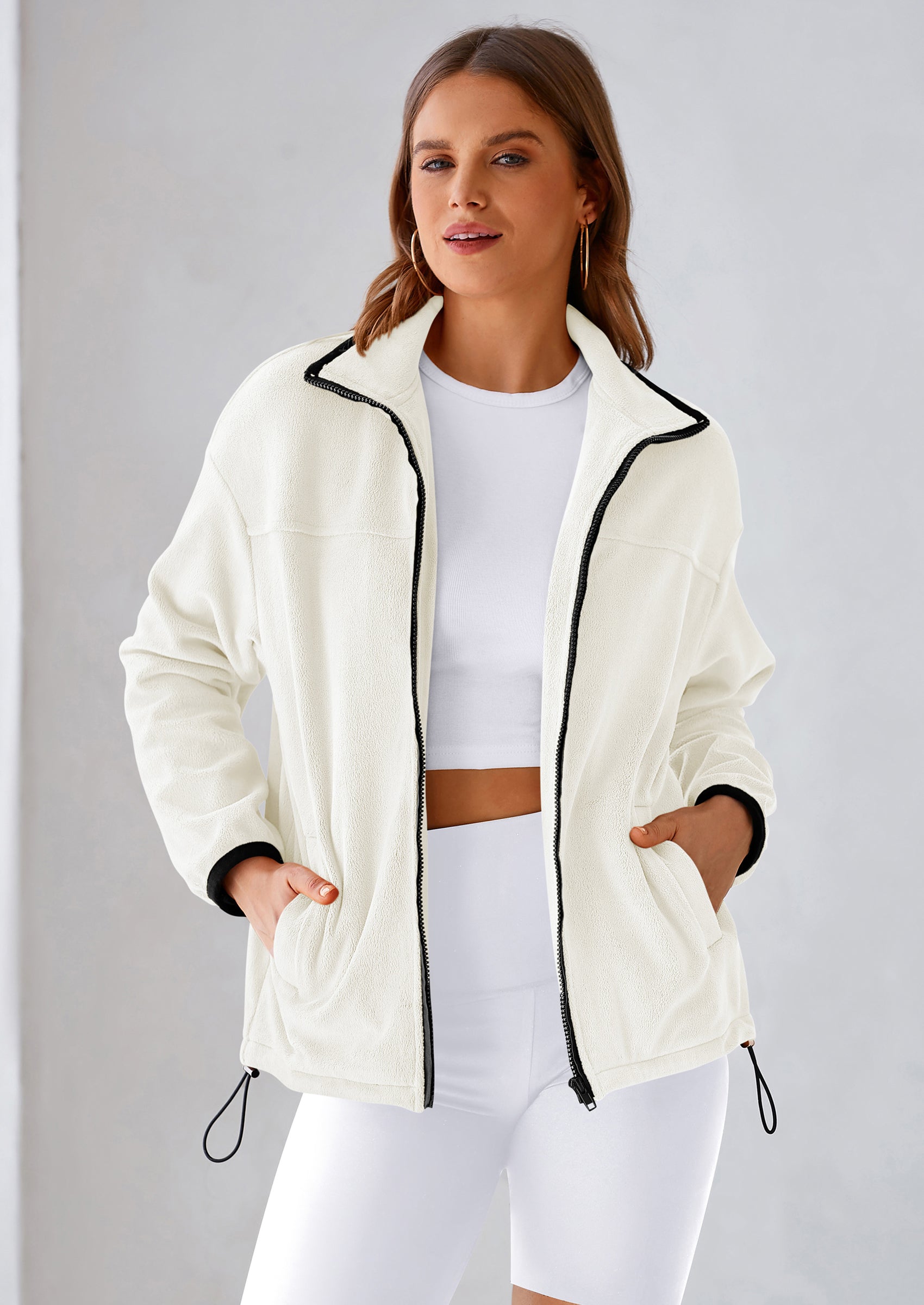 BTFBM Women's Fleece Jackets Fall Winter Clothes 2025 Stand Collar Outwear Jacket Zip Up Casual Fuzzy Coats Pockets PRETTYGARDEN