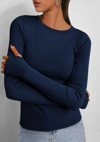 BTFBM Women's Casual Tops Spring Fall Outfits Long Sleeve Shirt Crewneck Workout Stretchy Slim Fit Going Out Top