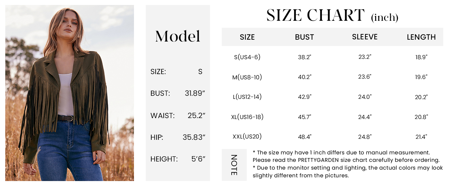 PRETTYGARDEN Women's Fringe Faux Suede Leather Jackets Fashion Tassel Motorcycle Cropped Coats