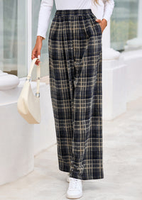 PRETTYGARDEN Casual Women's Pants Elastic Waist Palazzo Long Stretchy Wide Leg Trousers Knit Fall Outfits with Pockets