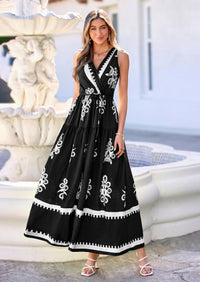 PRETTYGARDEN Womens Floral Maxi Dress Sleeveless Vneck Belt Ruffle Long Dresses Boho Summer Beach Vacation Clothes