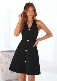 PRETTYGARDEN Cocktail Dresses for Women Short Summer Elegant Halter V Neck Sleeveless A Line Spring Mini Party Dress PRETTYGARDEN