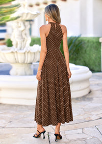 PRETTYGARDEN Summer Halter Dresses for Women Vacation Outfits Sleeveless Polka Dot Sundress Wedding Guest Maxi Dress