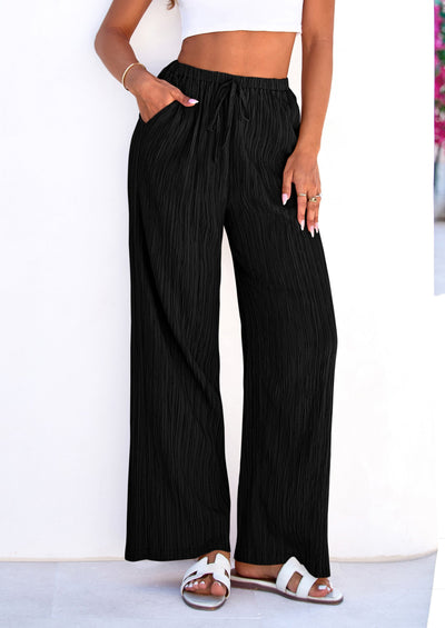 PRETTYGARDEN Womens Palazzo Pants Summer Fashion High Waisted Wide Leg Drawstring Flowy Beach Trousers with Pockets PRETTYGARDEN