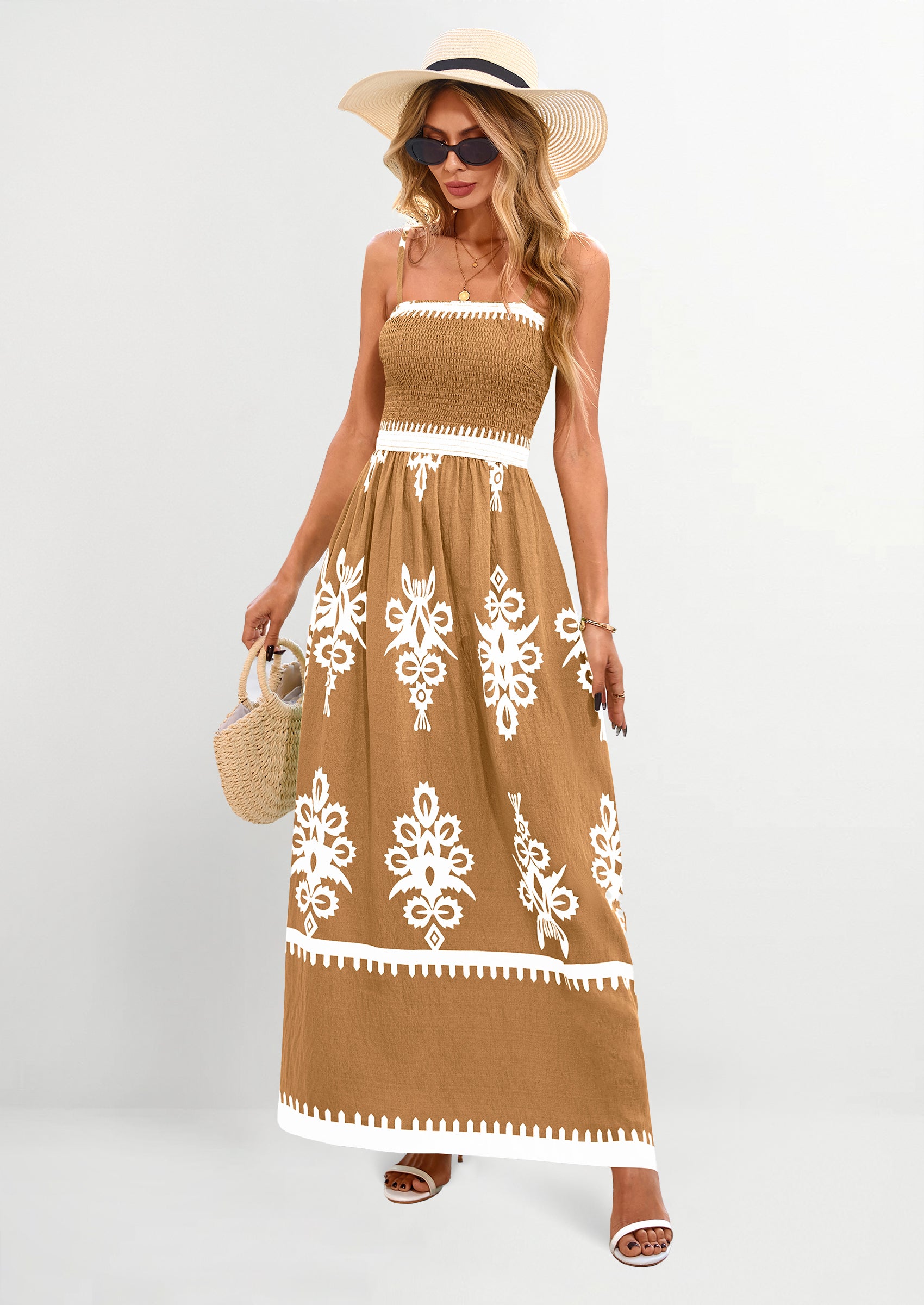 PRETTYGARDEN Summer Dress for Women Floral Sundress Spaghetti Strap Flowy Beach Vacation Boho Maxi Dresses