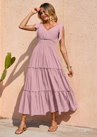 PRETTYGARDEN Women's Cross Neck Spring Sleeveless Tiered Maxi Dress Beach Tie Strap Smocked Long Dresses Pleated Sundress
