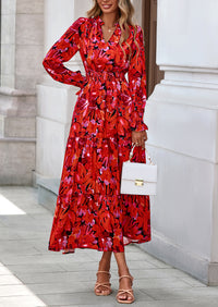 PRETTYGARDEN Women's Floral Maxi Dress Spring Long Sleeve V Neck Casual A Line Long Flowy Boho Party Dresses