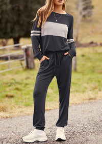 PRETTYGARDEN Women's Color Block 2 Piece Spring Tracksuit Crewneck Long Sleeve Tops Long Sweatpants Outfits Lounge Sets