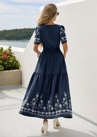 PRETTYGARDEN Women's Summer Boho Maxi Dress Spring Floral Short Sleeve V Neck A Line Flowy Beach Wedding Guest Dresses PRETTYGARDEN