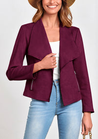 PRETTYGARDEN Women's Faux Suede Jackets Fashion Fall Clothes Long Sleeve Open Front Cropped Coat Outwear