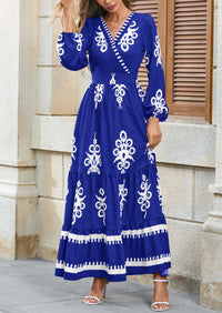 PRETTYGARDEN Women's Fall Wedding Guest Dresses Boho Floral Long Sleeve V Neck Flowy Elegant Maxi Dress Beach Clothes