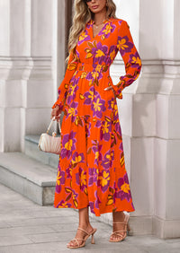 PRETTYGARDEN Women's Floral Maxi Dress Spring Long Sleeve V Neck Casual A Line Long Flowy Boho Party Dresses