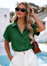 PRETTYGARDEN Women's Summer Button Down Shirts Short Sleeve Work Tops Dressy Blouses Spring Business Casual Outfits PRETTYGARDEN