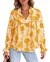PRETTYGARDEN Women Boho Floral Babydoll Tunic Top