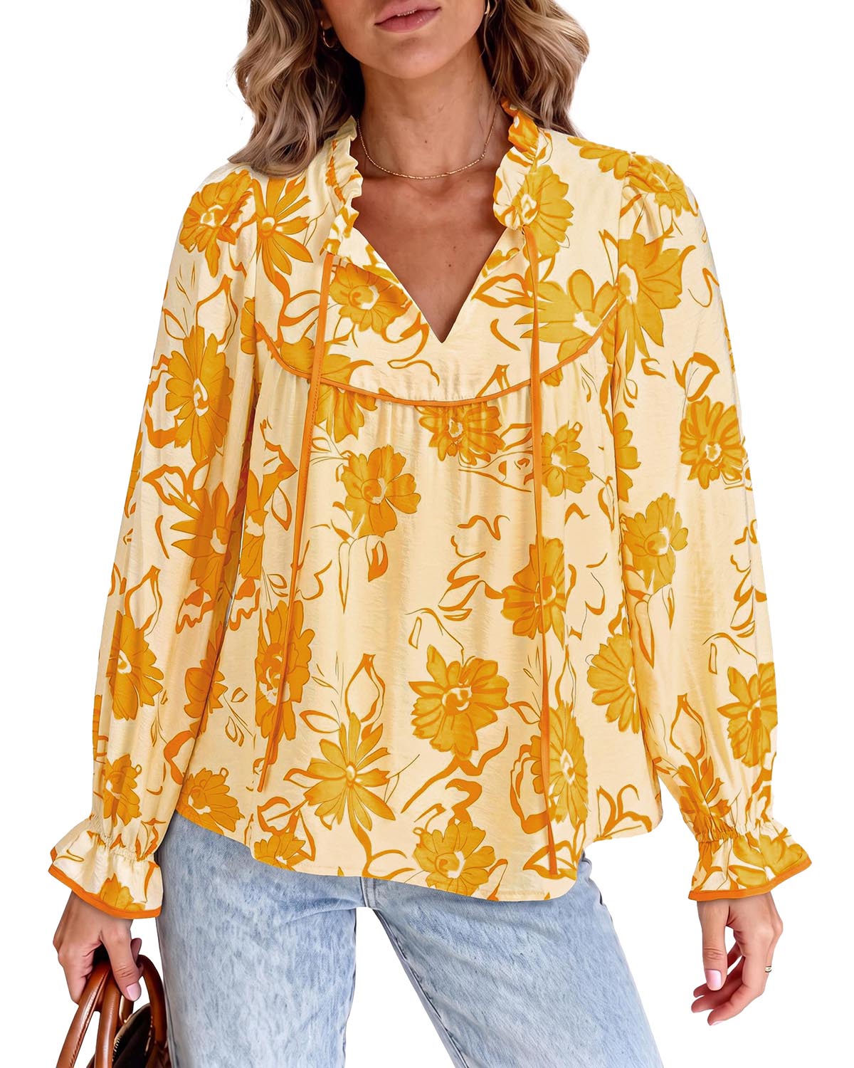 PRETTYGARDEN Women Boho Floral Babydoll Tunic Top