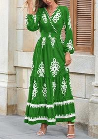 PRETTYGARDEN Women's Fall Wedding Guest Dresses Boho Floral Long Sleeve V Neck Flowy Elegant Maxi Dress Beach Clothes