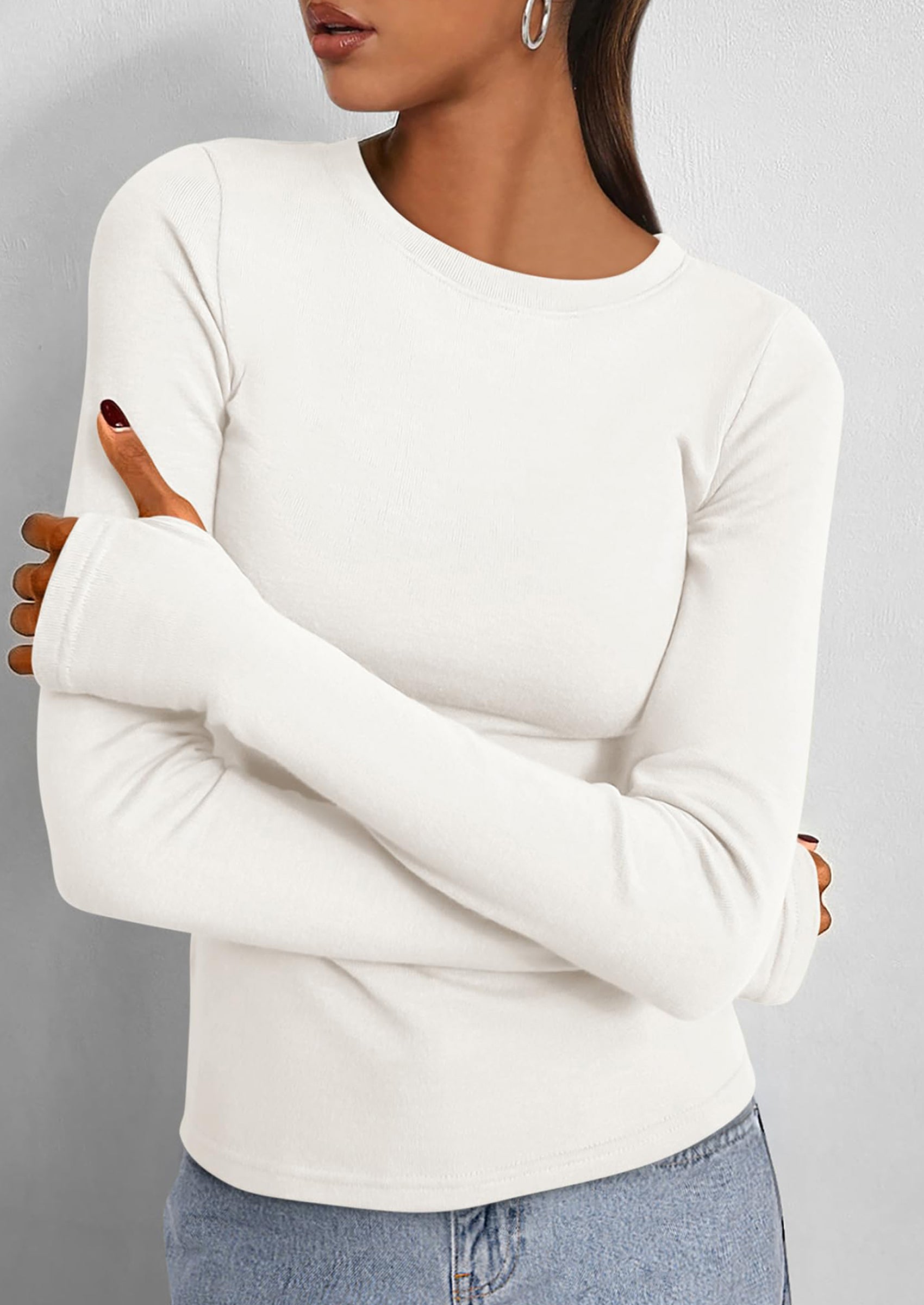 BTFBM Women's Casual Tops Spring Fall Outfits Long Sleeve Shirt Crewneck Workout Stretchy Slim Fit Going Out Top