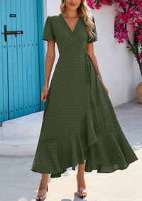 PRETTYGARDEN Women's Summer Maxi Dress Casual Wrap Floral Boho Short Sleeve V Neck Split Ruffle Beach Long Dresses