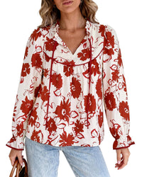 PRETTYGARDEN Women Boho Floral Babydoll Tunic Top