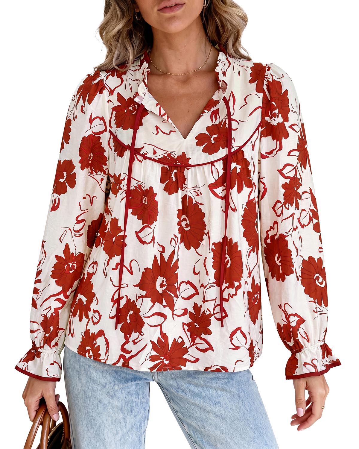 PRETTYGARDEN Women Boho Floral Babydoll Tunic Top