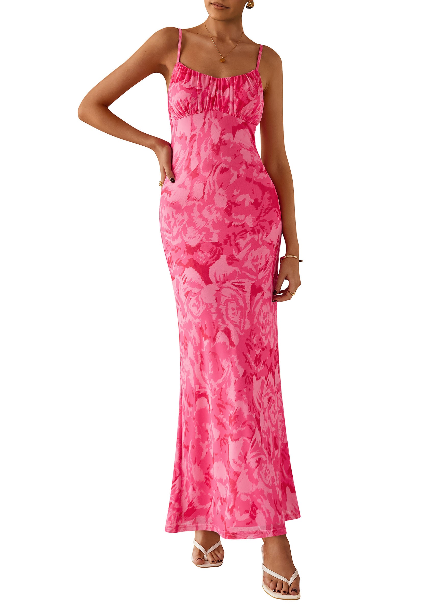 PRETTYGARDEN Women's Bodycon Maxi Dress Floral Sundress Sleeveless Spaghetti Strap Cocktail Party Dress