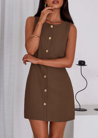 PRETTYGARDEN Work Dresses for Women Spring Business Formal Short Dress Sleeveless Button Down Elegant Office Outfits